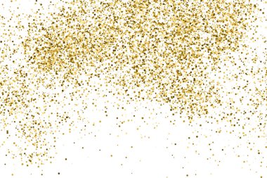 Altın glitter doku üzerinde beyaz izole. Amber renkli arka planı. Altın patlama konfeti. Vektör çizim, eps 10.