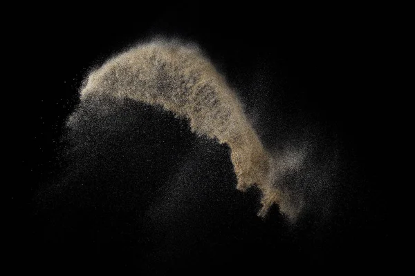 Siyah Arka Plan Üzerine Izole Sandy Patlama Soyut Parçacıklar Bulut — Stok fotoğraf