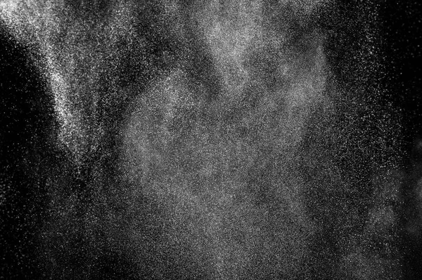 Siyah Zemin Üzerindeki Beyaz Parçacıkların Hareketlerini Dondur Barut Patlaması Soyut — Stok fotoğraf