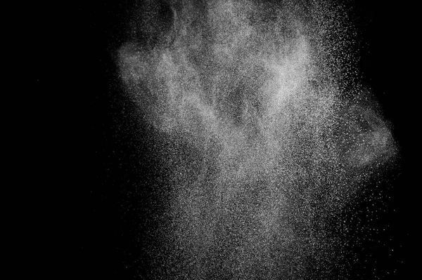 Congelar Movimiento Partículas Blancas Sobre Fondo Negro Explosión Polvo Textura — Foto de Stock