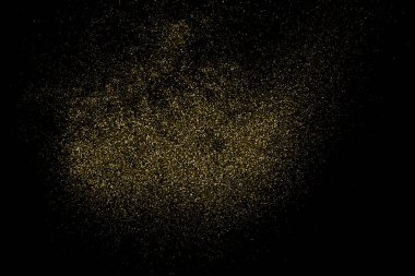 Altın Glitter doku siyah izole. Amber parçacıklar renk. Kutlama arka plan. Altın patlama konfeti. Tasarım öğesi. Dijital olarak oluşturulan görüntü. Vektör çizim, Eps 10.