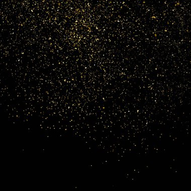 Altın Glitter doku siyah izole. Amber parçacıklar renk. Kutlama arka plan. Altın patlama konfeti. Tasarım öğesi. Dijital olarak oluşturulan görüntü. Vektör çizim, Eps 10.