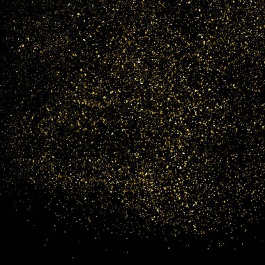 Altın Glitter doku siyah izole. Amber parçacıklar renk. Kutlama arka plan. Altın patlama konfeti. Tasarım öğesi. Dijital olarak oluşturulan görüntü. Vektör çizim, Eps 10.