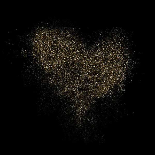 Forma Cuore Texture Glitter Oro Isolato Nero Colore Delle Particelle — Vettoriale Stock