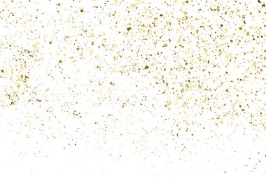 Beyaz üzerinde altın rengi parıltı dokusu izole edildi. Amber Parçacık Rengi. Kutlama arkaplanı. Altın Konfeti Patlaması. Tasarım elementi. Dijital olarak oluşturulmuş resim. Vektör İllüstrasyonu, EPS 10.