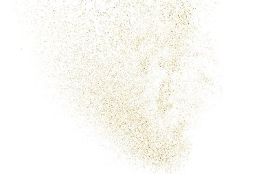 Beyaz üzerinde altın rengi parıltı dokusu izole edildi. Amber Parçacık Rengi. Kutlama arkaplanı. Altın Konfeti Patlaması. Tasarım elementi. Dijital olarak oluşturulmuş resim. Vektör İllüstrasyonu, EPS 10.