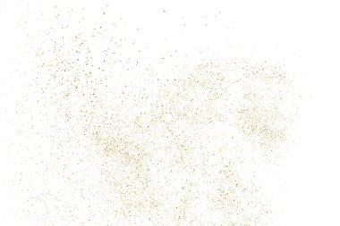 Beyaz üzerinde altın rengi parıltı dokusu izole edildi. Amber Parçacık Rengi. Kutlama arkaplanı. Altın Konfeti Patlaması. Tasarım elementi. Dijital olarak oluşturulmuş resim. Vektör İllüstrasyonu, EPS 10.
