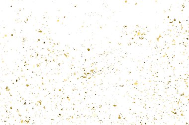 Beyaz üzerinde altın rengi parıltı dokusu izole edildi. Amber Parçacık Rengi. Kutlama arkaplanı. Altın Konfeti Patlaması. Tasarım elementi. Dijital olarak oluşturulmuş resim. Vektör İllüstrasyonu, EPS 10.