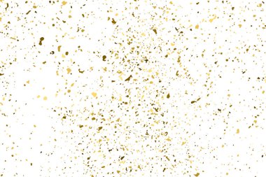 Beyaz üzerinde altın rengi parıltı dokusu izole edildi. Amber Parçacık Rengi. Kutlama arkaplanı. Altın Konfeti Patlaması. Tasarım elementi. Dijital olarak oluşturulmuş resim. Vektör İllüstrasyonu, EPS 10.