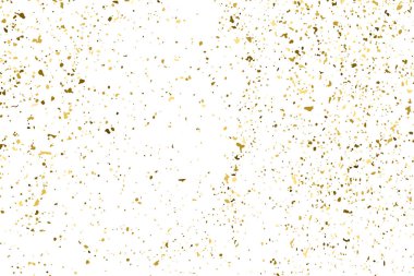 Beyaz üzerinde altın rengi parıltı dokusu izole edildi. Amber Parçacık Rengi. Kutlama arkaplanı. Altın Konfeti Patlaması. Tasarım elementi. Dijital olarak oluşturulmuş resim. Vektör İllüstrasyonu, EPS 10.