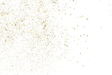 Beyaz üzerinde altın rengi parıltı dokusu izole edildi. Amber Parçacık Rengi. Kutlama arkaplanı. Altın Konfeti Patlaması. Tasarım elementi. Dijital olarak oluşturulmuş resim. Vektör İllüstrasyonu, EPS 10.