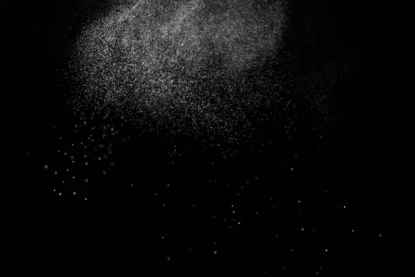 Abstrakt Stænk Vand Sort Baggrund Fryse Bevægelse Hvide Partikler Regn - Stock-foto