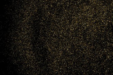 Altın Glitter doku siyah izole. Amber parçacıklar renk. Kutlama arka plan. Altın patlama konfeti. Tasarım öğesi. Dijital olarak oluşturulan görüntü. Vektör çizim, Eps 10.