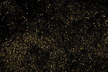 Altın Glitter doku siyah izole. Amber parçacıklar renk. Kutlama arka plan. Altın patlama konfeti. Tasarım öğesi. Dijital olarak oluşturulan görüntü. Vektör çizim, Eps 10.
