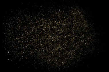Altın Glitter doku siyah izole. Amber parçacıklar renk. Kutlama arka plan. Altın patlama konfeti. Tasarım öğesi. Dijital olarak oluşturulan görüntü. Vektör çizim, Eps 10.