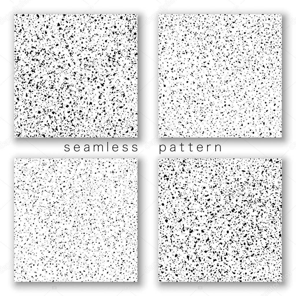 Black Grainy Texture Seamless Pattern, Isolated On White Background. Dust Overlay. Dark Noise Granules. Digitally Generated Image. Set Design Elements. Vector Illustration, Eps 10.
