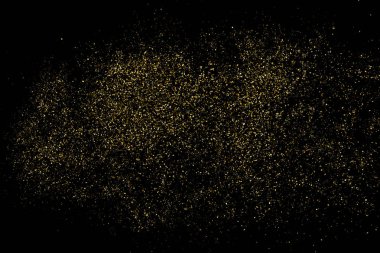 Altın Glitter doku siyah izole. Amber parçacıklar renk. Kutlama arka plan. Altın patlama konfeti. Tasarım öğesi. Dijital olarak oluşturulan görüntü. Vektör çizim, Eps 10.