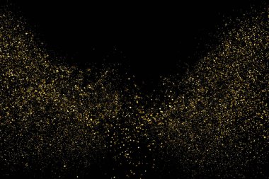 Altın Glitter doku siyah izole. Amber parçacıklar renk. Kutlama arka plan. Altın patlama konfeti. Tasarım öğesi. Dijital olarak oluşturulan görüntü. Vektör çizim, Eps 10.