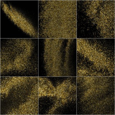 Altın Glitter Halftone Noktalı Fon Seti. 
