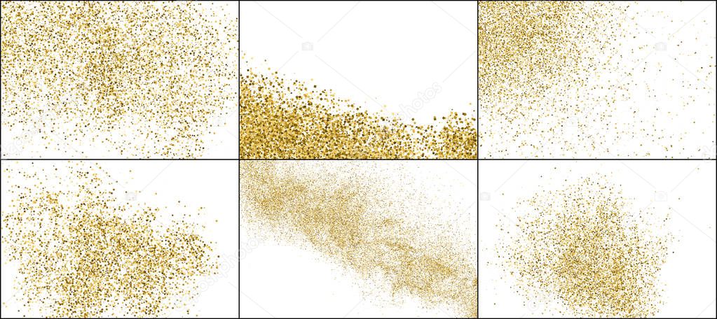 Set of Gold Glitter Texture Isolated on White. 