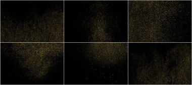 Siyah Üzerine İzole Altın Glitter Doku Seti. 