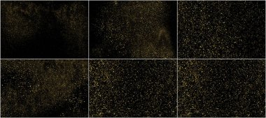 Siyah Üzerine İzole Altın Glitter Doku Seti. 