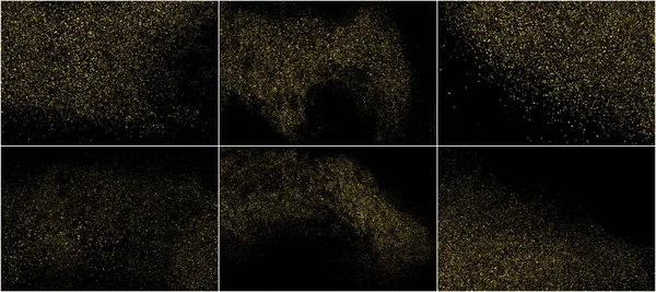 Uppsättning av guld glitter textur isolerad på svart. — Stock vektor