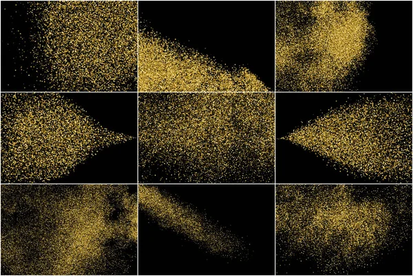 Набор золотых блесток текстуры изолированы на черный . — стоковый вектор