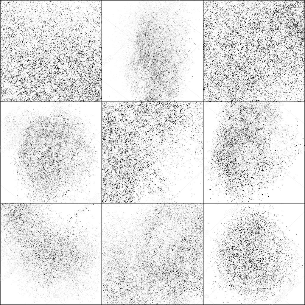 Set of Black Grainy Texture Isolated on White Background. 