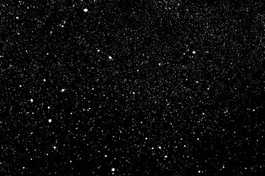 Sıkıntılı beyaz kumlu doku. Toz tabakası desenli. Tahıl gürültüsü partikülleri. Kar efektleri paketi. Paslı siyah arka plan. Vektör illüstrasyonu, EPS 10.  