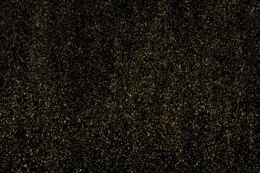 Altın Glitter doku siyah izole. Amber parçacıklar renk. Kutlama arka plan. Altın patlama konfeti. Tasarım öğesi. Dijital olarak oluşturulan görüntü. Vektör çizim, Eps 10.