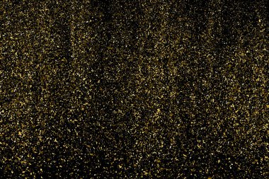 Altın Glitter doku siyah izole. Amber parçacıklar renk. Kutlama arka plan. Altın patlama konfeti. Tasarım öğesi. Dijital olarak oluşturulan görüntü. Vektör çizim, Eps 10.