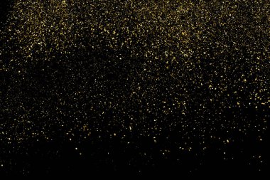 Altın Glitter doku siyah izole. Amber parçacıklar renk. Kutlama arka plan. Altın patlama konfeti. Tasarım öğesi. Dijital olarak oluşturulan görüntü. Vektör çizim, Eps 10.