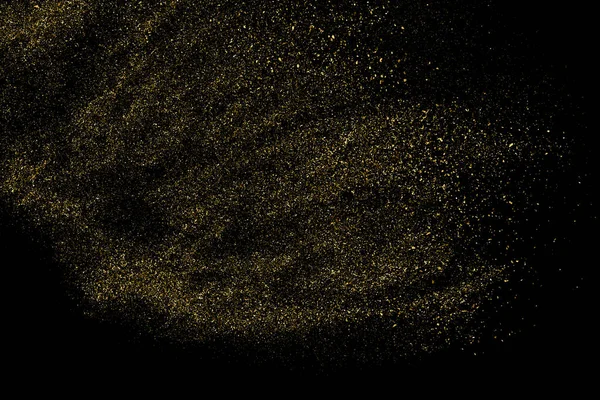 Altın Glitter doku siyah izole. Amber parçacıklar renk. Kutlama arka plan. Altın patlama konfeti. Tasarım öğesi. Dijital olarak oluşturulan görüntü. Vektör çizim, Eps 10.