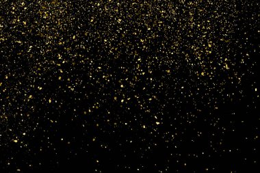 Altın Glitter doku siyah izole. Amber parçacıklar renk. Kutlama arka plan. Altın patlama konfeti. Tasarım öğesi. Dijital olarak oluşturulan görüntü. Vektör çizim, Eps 10.
