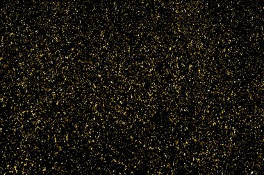 Altın Glitter doku siyah izole. Amber parçacıklar renk. Kutlama arka plan. Altın patlama konfeti. Tasarım öğesi. Dijital olarak oluşturulan görüntü. Vektör çizim, Eps 10.