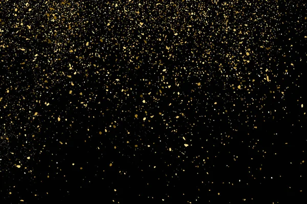 Altın Glitter doku siyah izole. Amber parçacıklar renk. Kutlama arka plan. Altın patlama konfeti. Tasarım öğesi. Dijital olarak oluşturulan görüntü. Vektör çizim, Eps 10.