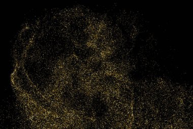 Altın Glitter doku siyah izole. Amber parçacıklar renk. Kutlama arka plan. Altın patlama konfeti. Tasarım öğesi. Dijital olarak oluşturulan görüntü. Vektör çizim, Eps 10.
