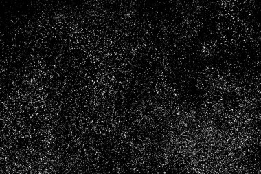 Sıkıntılı beyaz kumlu doku. Toz tabakası desenli. Tahıl gürültüsü partikülleri. Kar efektleri paketi. Paslı siyah arka plan. Vektör illüstrasyonu, EPS 10.  