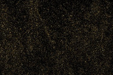 Altın Glitter doku siyah izole. Amber parçacıklar renk. Kutlama arka plan. Altın patlama konfeti. Tasarım öğesi. Dijital olarak oluşturulan görüntü. Vektör çizim, Eps 10.