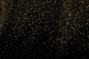 Altın Glitter doku siyah izole. Amber parçacıklar renk. Kutlama arka plan. Altın patlama konfeti. Tasarım öğesi. Dijital olarak oluşturulan görüntü. Vektör çizim, Eps 10.