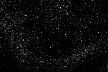 Sıkıntılı beyaz kumlu doku. Toz tabakası desenli. Tahıl gürültüsü partikülleri. Kar efektleri paketi. Paslı siyah arka plan. Vektör illüstrasyonu, EPS 10.  