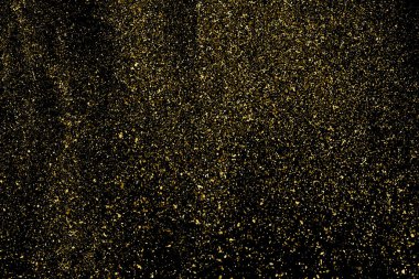 Altın Glitter doku siyah izole. Amber parçacıklar renk. Kutlama arka plan. Altın patlama konfeti. Tasarım öğesi. Dijital olarak oluşturulan görüntü. Vektör çizim, Eps 10.