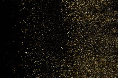 Altın Glitter doku siyah izole. Amber parçacıklar renk. Kutlama arka plan. Altın patlama konfeti. Tasarım öğesi. Dijital olarak oluşturulan görüntü. Vektör çizim, Eps 10.