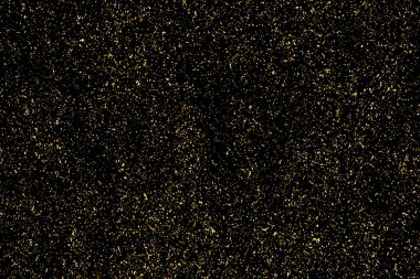 Altın Glitter doku siyah izole. Amber parçacıklar renk. Kutlama arka plan. Altın patlama konfeti. Tasarım öğesi. Dijital olarak oluşturulan görüntü. Vektör çizim, Eps 10.
