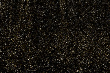 Altın Glitter doku siyah izole. Amber parçacıklar renk. Kutlama arka plan. Altın patlama konfeti. Tasarım öğesi. Dijital olarak oluşturulan görüntü. Vektör çizim, Eps 10.