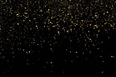 Altın Glitter doku siyah izole. Amber parçacıklar renk. Kutlama arka plan. Altın patlama konfeti. Tasarım öğesi. Dijital olarak oluşturulan görüntü. Vektör çizim, Eps 10.
