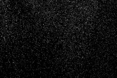 Sıkıntılı beyaz kumlu doku. Toz tabakası desenli. Tahıl gürültüsü partikülleri. Kar efektleri paketi. Paslı siyah arka plan. Vektör illüstrasyonu, EPS 10.  