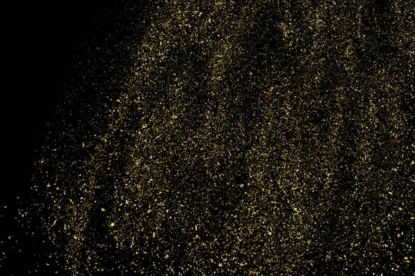 Gold Glitzertextur Isoliert Auf Schwarz Bernstein Teilchen Farbe Feierlicher Hintergrund — Stockvektor