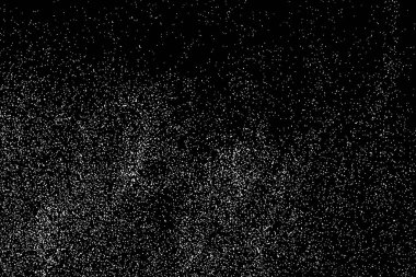 Sıkıntılı beyaz kumlu doku. Toz tabakası desenli. Tahıl gürültüsü partikülleri. Kar efektleri paketi. Paslı siyah arka plan. Vektör illüstrasyonu, EPS 10.  